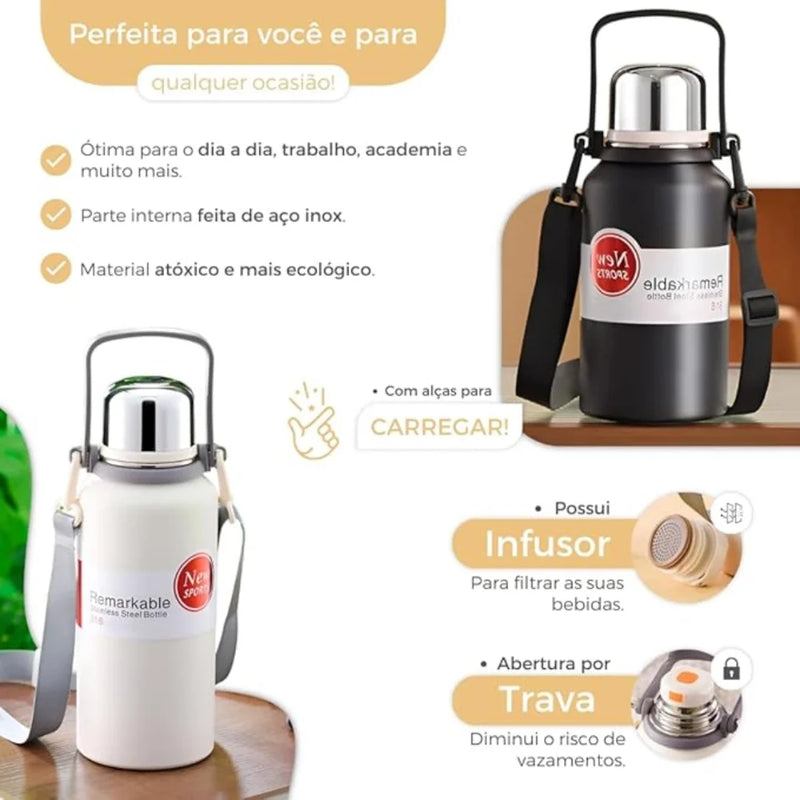 Garrafa Térmica 1L com Alça e Copo Integrado - Modelo ZXJ-002